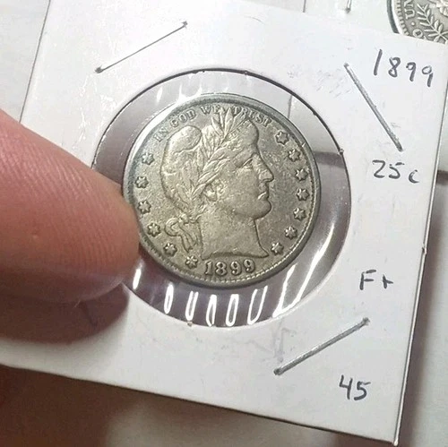 Lot of 2 U.S. Quarters 90% Silver 1899 P 1905 P Barber Lot  #33