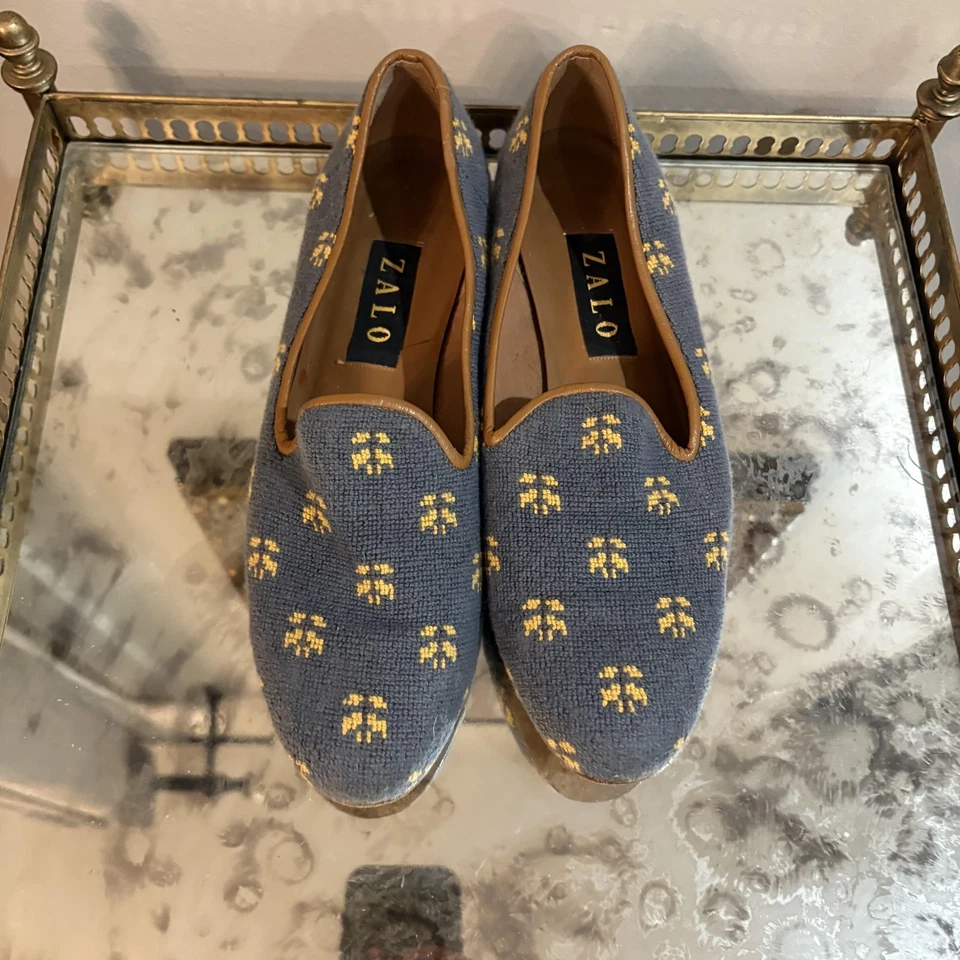 Zapatos Zalo para mujer talla 10N azul punta de aguja zapatilla mocasines suela de cuero Foto 2 de 4