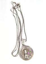 COLLAR COLGANTE Rubí Santa Bárbara Esterlina con Cadena Caja Plata 925 Italia 19” De Colección
