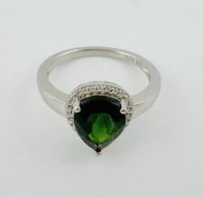 Sterling Silver 925 Lab Created Emerald Halo Ring Size 8.5 Pear Teardrop Cut