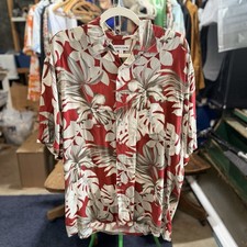 Vintage Pierre Cardin Hawaiian Shirt Mens Large 100 Rayon Floral Aloha Red