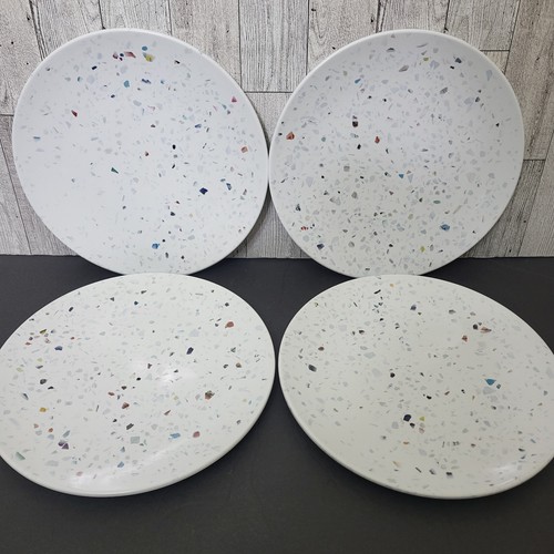 Vintage ZAK! Designs White Confetti Melmac Melamine 4 Salad Plates 9" Round
