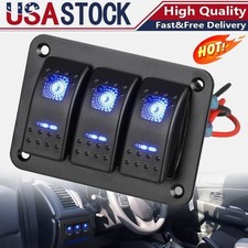 Marine Switch Panel Waterproof 12v 3 Gang Rocker Switch Panel Blue Led