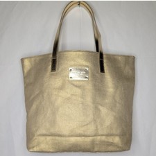 Michael Kors Gold Metallic Woven Cotton Tote Bag