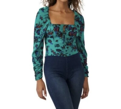 NWT Free People Women Hilary Printed Top Medium Coquette Smocked Milkmaid Floral