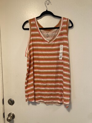 Women's Sonoma Plus Size Tank Size 1X Pink with Stripes Cotton