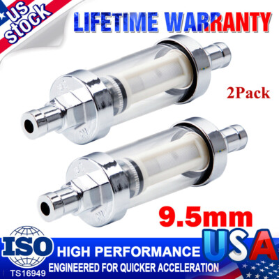 2PCS 3/8 In Clear Glass Chrome Reusable Washable Inline Petrol Fuel Filter 9.5mm - Foto 3