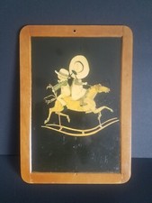 Antique Italian Chalkboard W/ Raised Rocking Horse Children 14" 10"