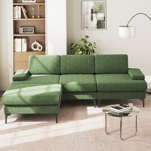 Chenille Ecksofa mit Schlaffunktion mit Chaiselongue Schlafsofa Eckcouch L-Sofa - Bild 33 von 51