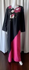 vintage 70s caftan With Floral Appliqu Pink And Black M/L