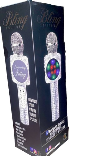 Bluetooth Karaoke Microphone & Led Light-Up Speakers Bling Silver NWT Sealed $55 - Picture 6 of 11