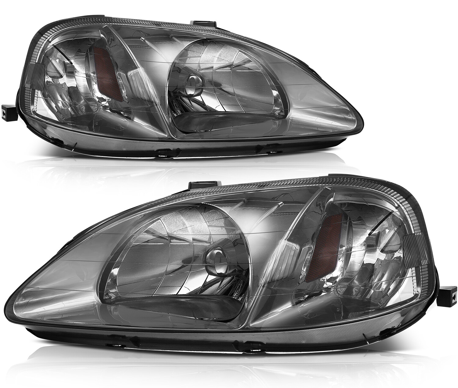 1999-2000 Honda Civic Black Corner Headlights Assembly Pair