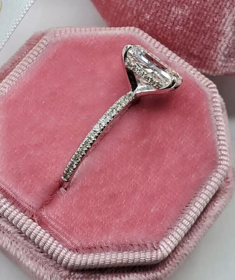 14K Weißgold Radiant Cut simulierter Diamant Damen Ehering 2,Ct - Bild 3 von 4