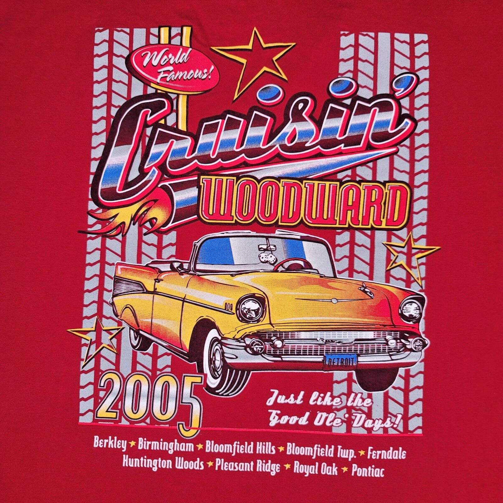 Vintage 2005 Cruisin Woodward Detroit Graphic Tee Red XL Team Starter T-Shirt