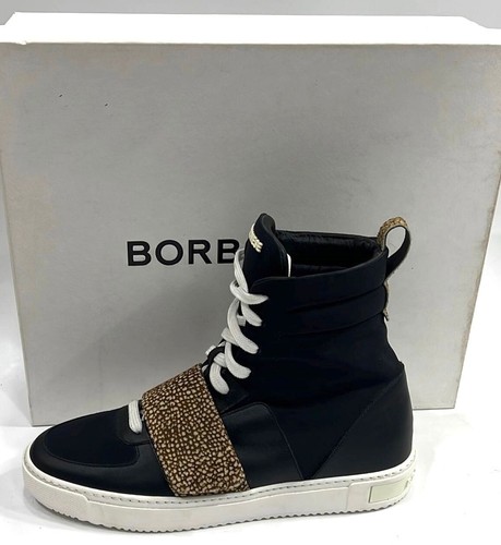 BORBONESE Sneaker alta pelle di vit./camoscio Donna Woman Nero Size Eu 38 BRB007 - Picture 2 of 6