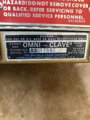 Omni-clave Model OCM, will not fill with water, holds 2 instrument packs 