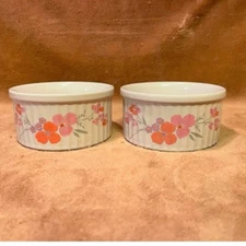 Vintage Pair of 1985 Galleria Collection Stoneware Ramekins Japanese Pink Floral