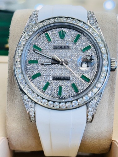 Rolex Datejust II 116300 White Rubber B Band With Custom Diamond Bezel and Dial - Picture 1 of 11