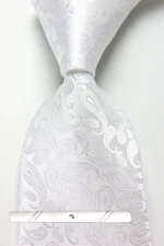 New Classic Paisley Silver White JACQUARD WOVEN 100% Silk Men's Necktie Tie