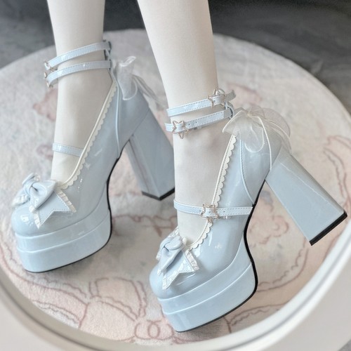 Lolita Sweet Style Womens Bowknot Ankle Strap Platform High Block Heel Buckle Sz - Picture 27 of 28