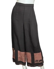 Citron Santa Monica Silk Pants Large Wide Leg Oriental Art To Wear Lagenlook L