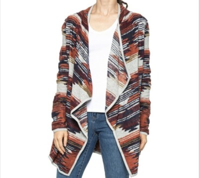 Lucky Brand Aztec Draped Waterfall Cardigan Sweater S NEW Multicolor Rust  Orange