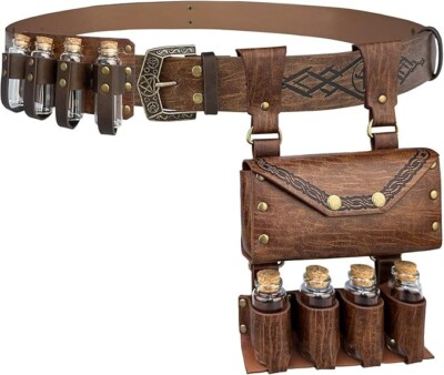 4 PCS Medieval Alchemy Belt Set with Potion Bottles & Viking Pouch for Cosplay