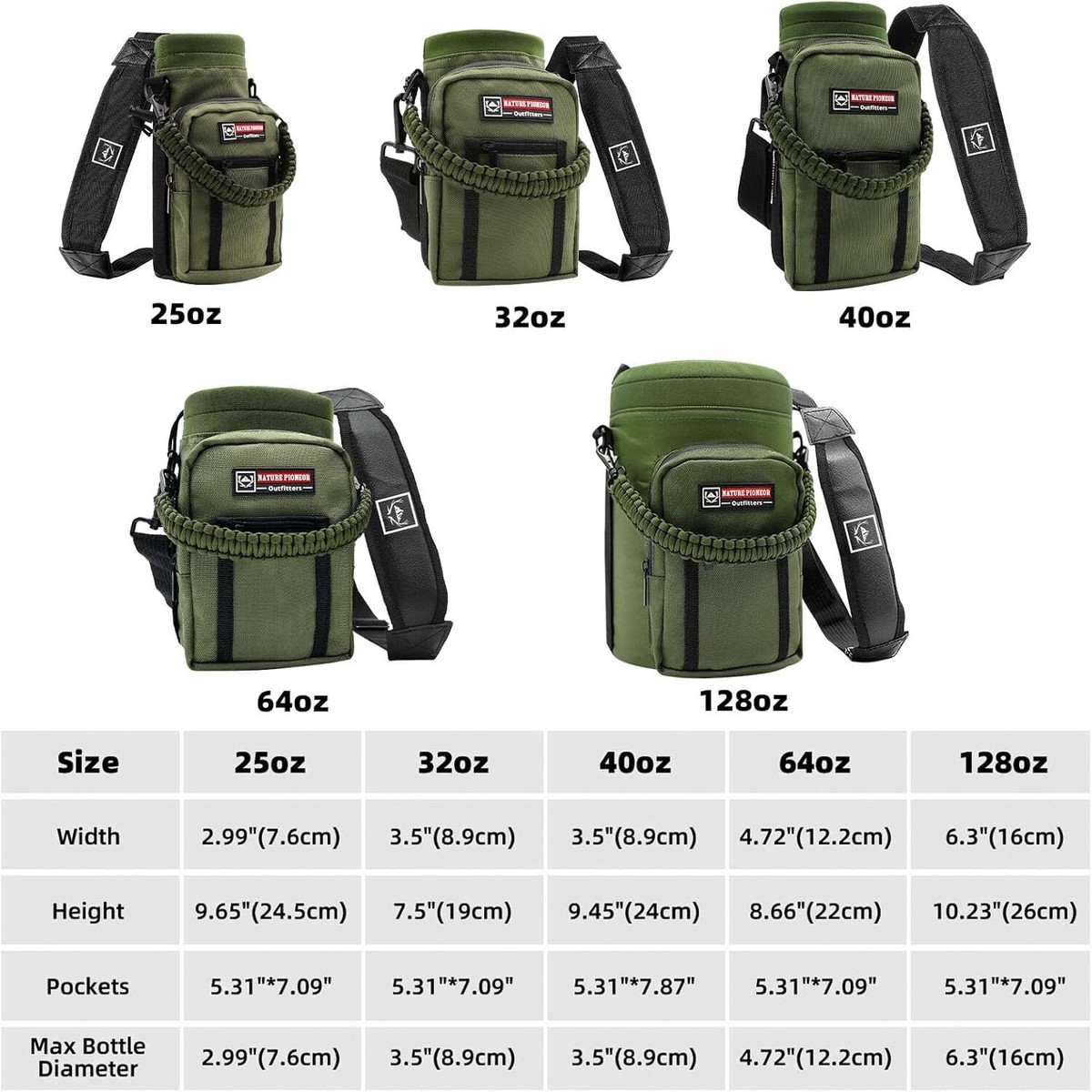 NATURE PIONEOR Insulated Water Bottle Holder with Shoulder Strap