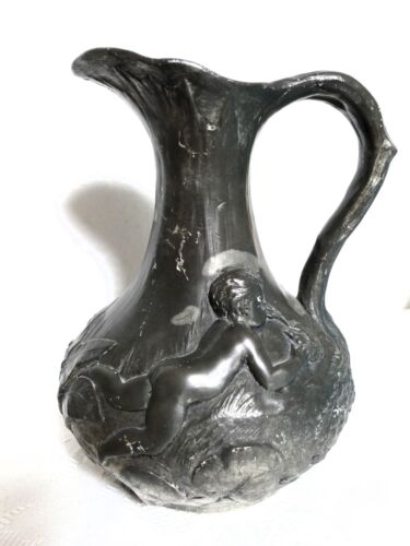 Art Nouveau tin vase, pitcher signed P. Jean - Picture 1 of 11