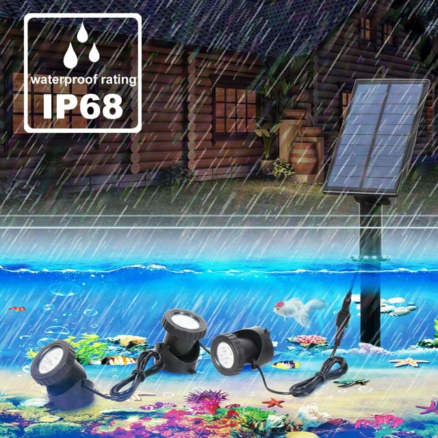 Solar Pond Light Spotlights Underwater IP68 Waterproof Solar Powered