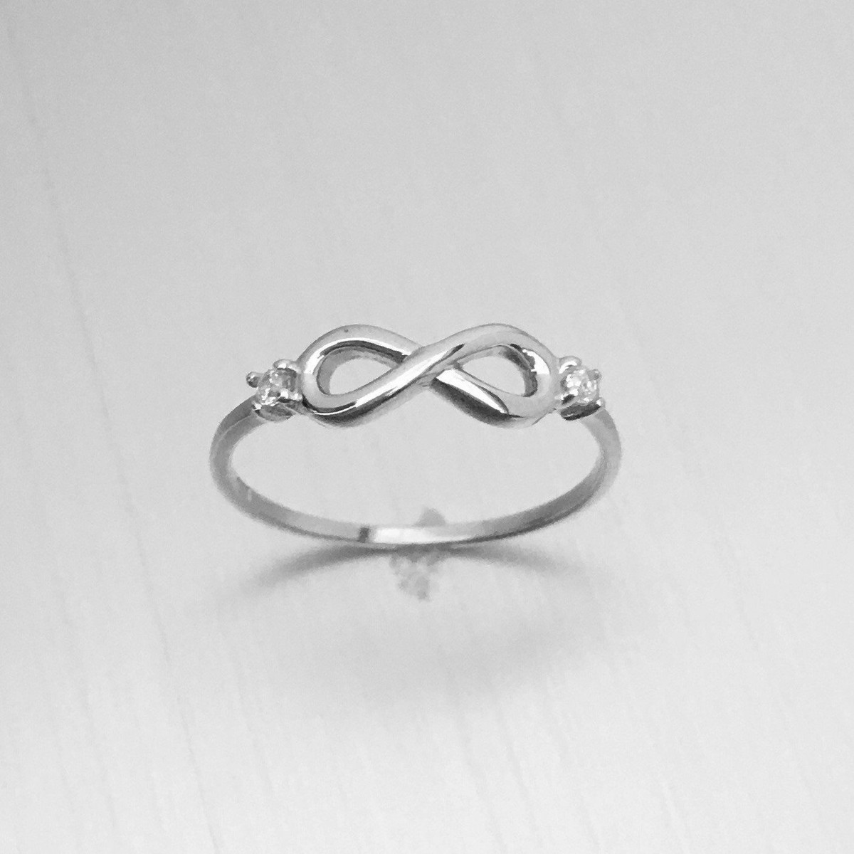 Sterling Silver Small Infinity Ring with Two CZ, Silver