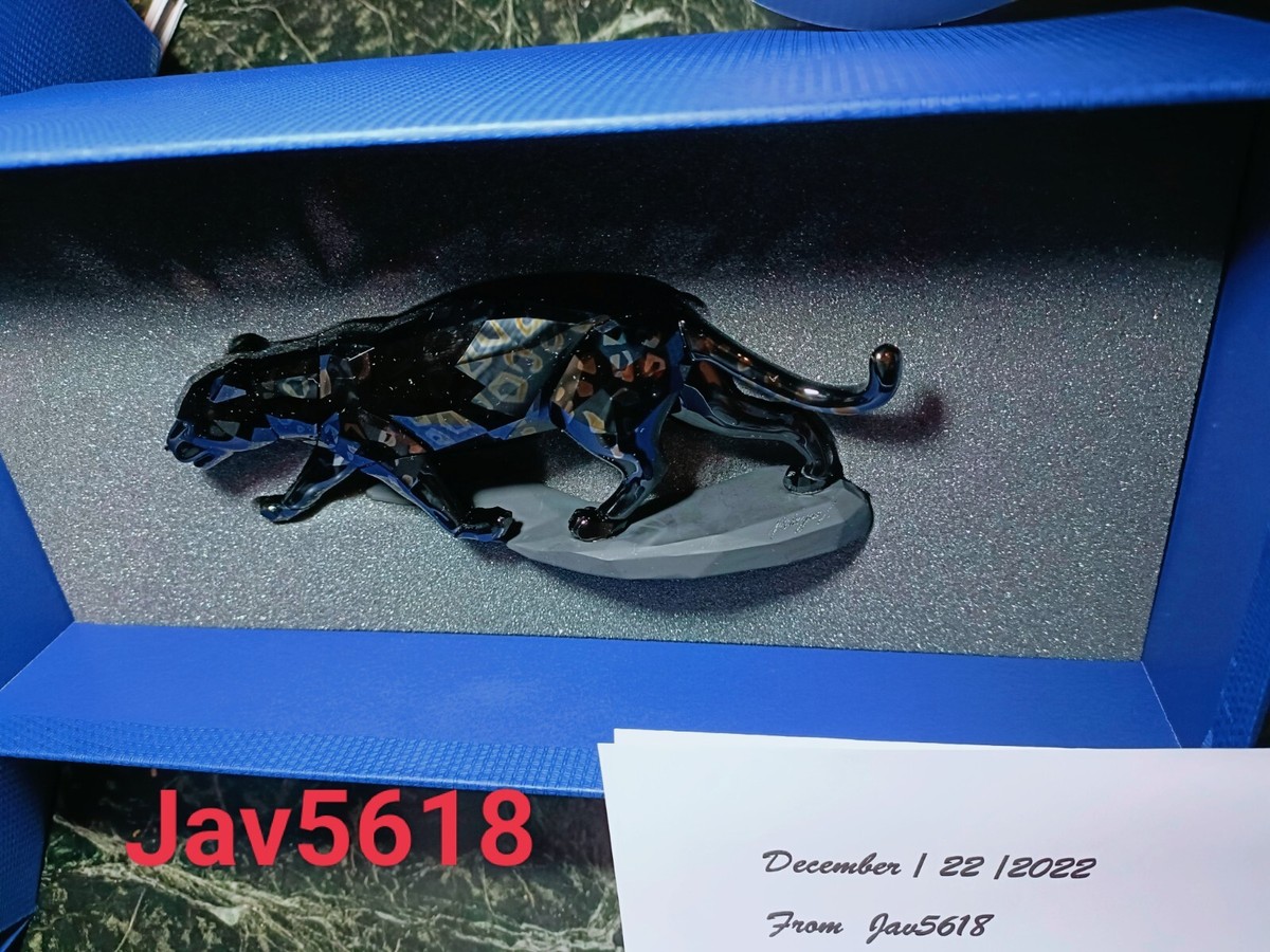SWAROVSKI BLACK JAGUAR CRYSTAL JET SIGNED ARTIST SCULPTURE NEW