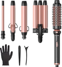 Wavytalk 5 in 1 Curling Wand Set, Dual Voltage Curling Iron Set with 5 Interchan