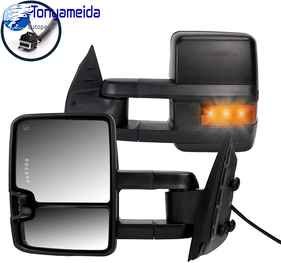 For Chevy Tahoe GMC Sierra 07-13 Power Heated Tow Mirrors Sequential LED Signal - Image 3 of 4