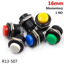 Mini 16mm Round Momentary Push Button Switch ON/OFF 1 NO Black Red Green R13-507