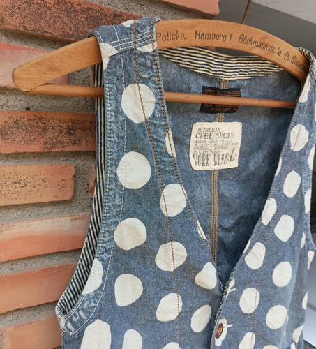 Cube Sugar Japan Work Wear Chambray Polka Dot Stencil Vest Women M - Picture 3 of 10