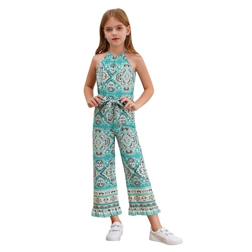 Kids Girls Bodysuit Casual Rompers With Belt Jumpsuit Birthday Costume Overalls - Picture 14 of 42