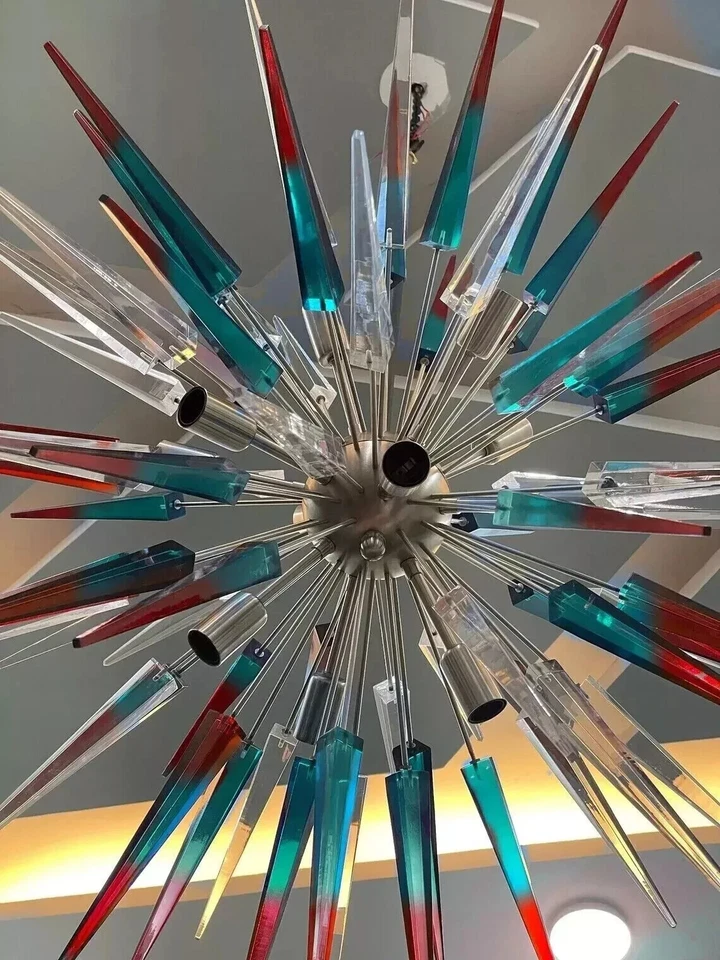 Lámpara de araña italiana Mid Century Murano color acrílico erizo Sputnik Foto 4 de 4