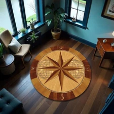 Coastal Compass Area Rug Nautical Seaside Interior Décor Marine Carpet Ocean Mat