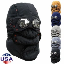 Winter Thermal Trapper Hat With Glasses Warm Full Neck Face Mask Goggles Ski Hat