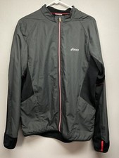 Asics Full Zip Running Jacket Men s Large Inner Wrist Cuffs Thumb Holes Black