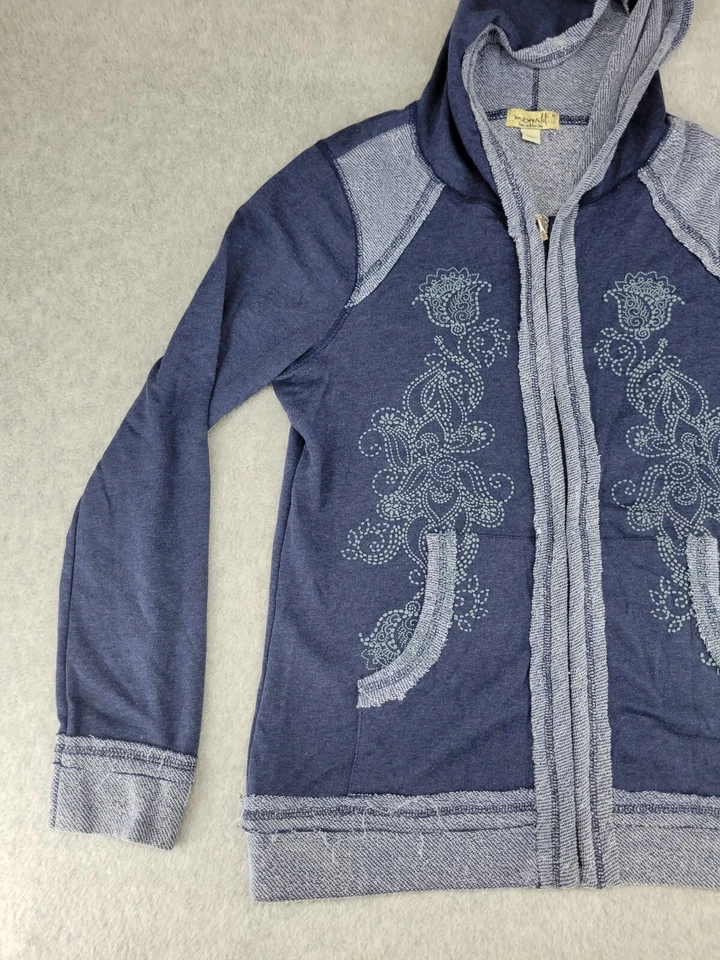 Женская толстовка с капюшоном на молнии One World маленькая темно-синяя с цветочным узором Live And Let Live с длинным рукавом - Изображение 2 из 4