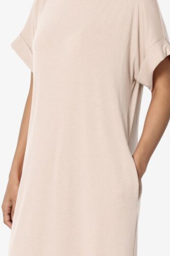TheMogan S~3XL Rolled Short Sleeve Pocket Boxy Relaxed Jersey Midi T-Shirt Dress - Picture 52 of 187