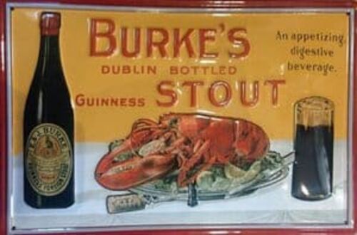 Burke's Dublin Bottled Stout & Lobster embossed steel sign 300mm x 200mm - Picture 1 of 1