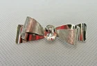 Vintage Costume Jewelry, Silver Tone Bow Brooch, Single Rhienstone, PIN194