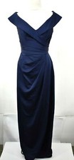 La Femme Womens Royal Blue V-Neck Cap Sleeves Pleated Ruched Long Gown 6