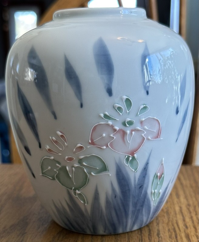 Vintage Japan Fine China Porcelain Vase White with Iris' Handpainted