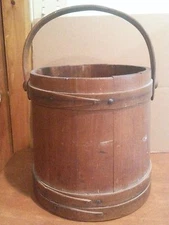 Large 12" Antique Primitive Wooden Bucket Firkin