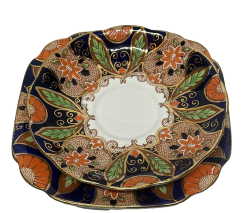 Platillo de taza trío estilo Royal Albert Imari de colección de los años 30 y corona de plato lateral China - Imagen 6 de 13