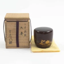 Japanese O-Natsume Tea Caddy Kosai Takeuchi Sankei Makie Lacquer with Box